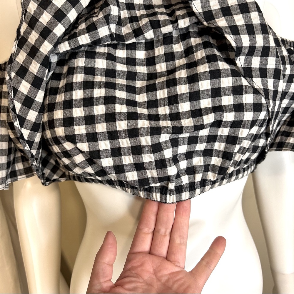 Misa Los Angeles Cotton Lunna Gingham Flutter Off Shoulder Crop Top. - Picture 6 of 10